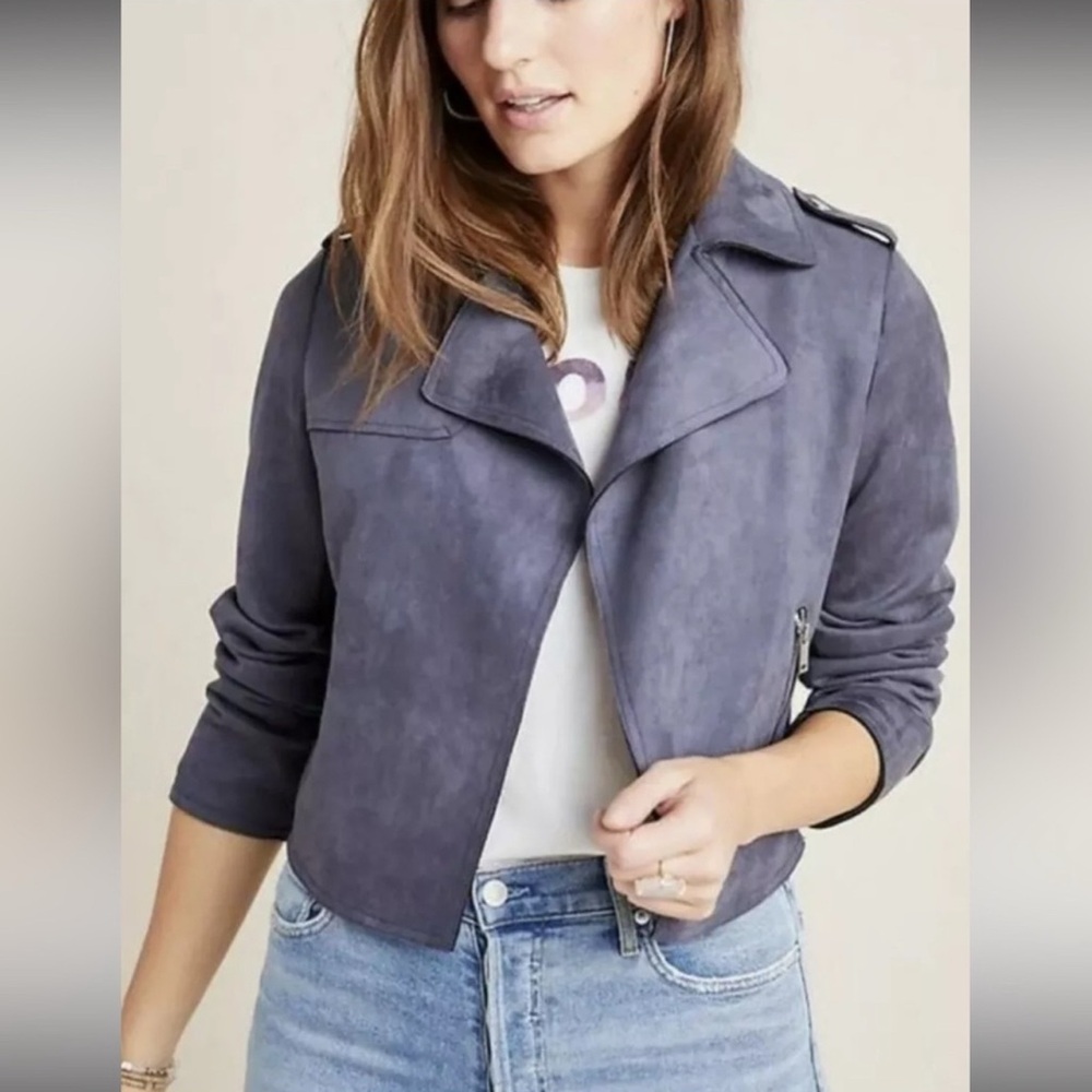 Faux Suede Jacket in Slate Grey/Purple